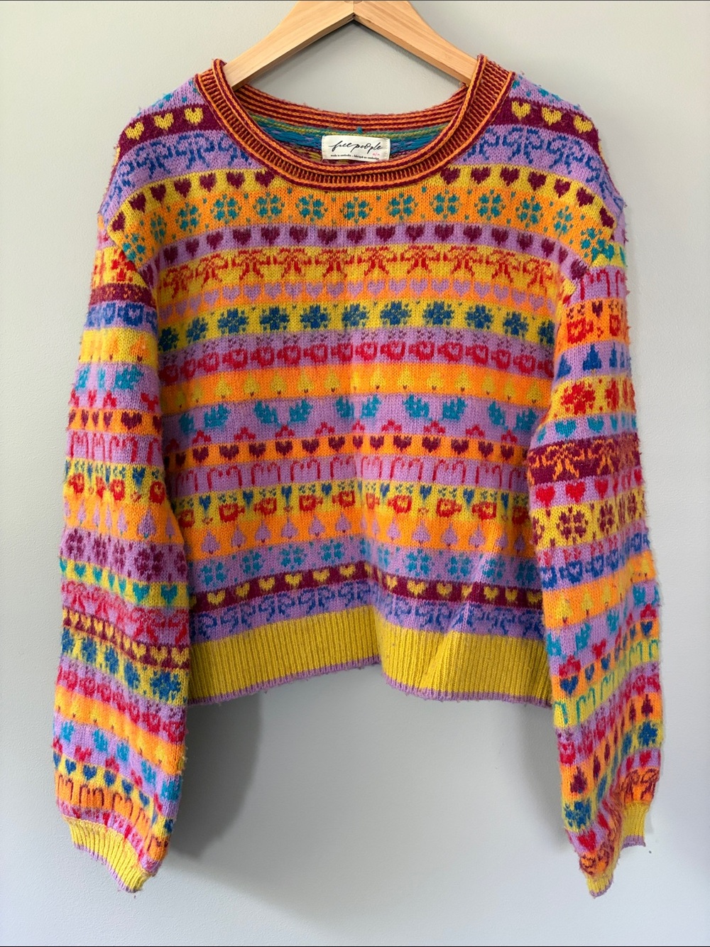Free People Sweater Bright Confetti Combo Medium NWT Wool Whimsical Fun Dopamine